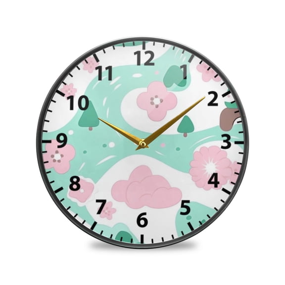 Dreamy Spring Landscape Wall Clock Modern Decor Acrylic Clock Golden Hands 11.9in