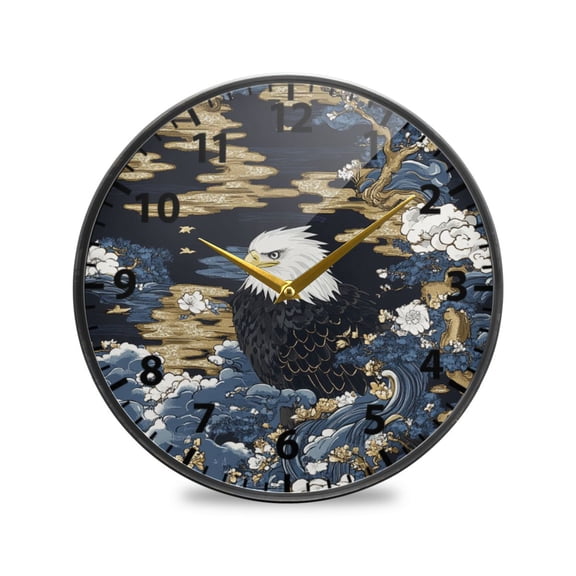 Acrylic Wall and Table Clock Eagle Pattern 9.5in Modern Decor with Golden Hands