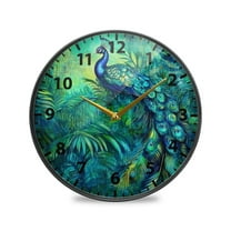 Elegant Peacock in Green Wall Clock Modern Decor Acrylic Clock Golden Hands 9.5in