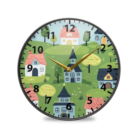 Fairytale House Scene Wall Clock Modern Decor Acrylic Clock Golden Hands 9.5in