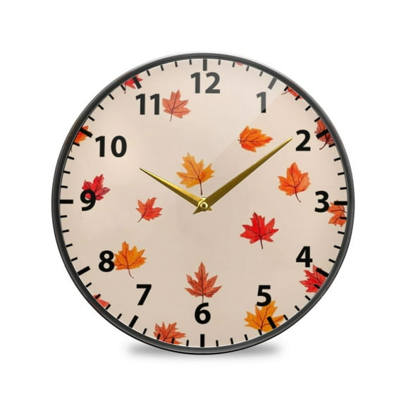 Falling Maple Leaves Wall Clock Modern Decor Acrylic Clock Golden Hands 9.5in