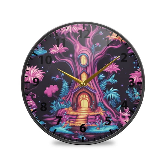 Fantasy Treehouse Wall Clock Modern Decor Acrylic Clock Golden Hands 9.5in