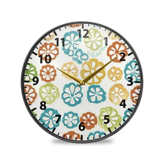 Floral Pattern Design Wall Clock Modern Decor Acrylic Clock Golden Hands 9.5in