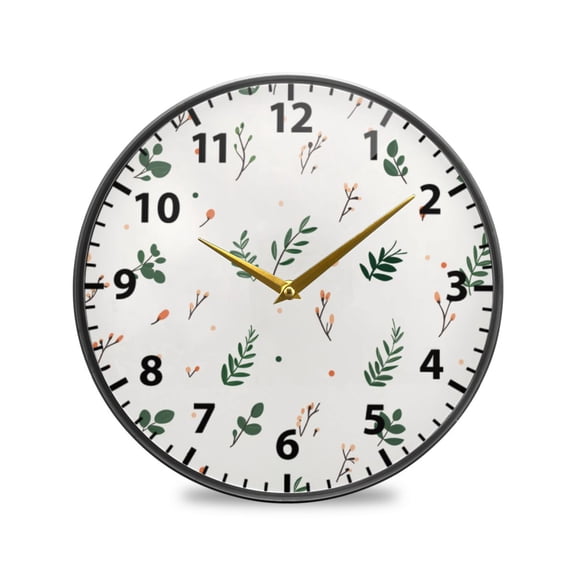 Acrylic Wall and Table Clock Floral Pattern with Leaves 9.5in Modern Decor with Golden Hands