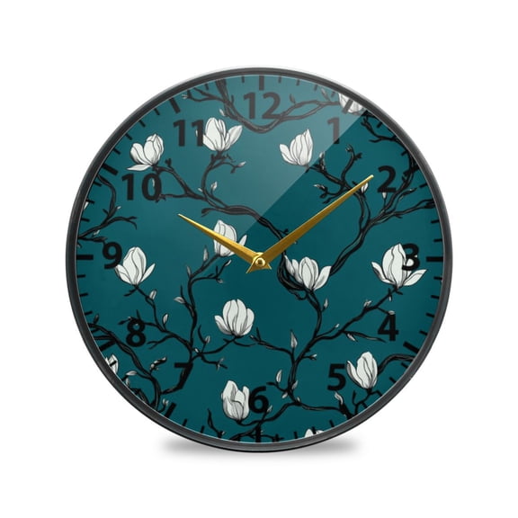 Flowers Magnolia Buds Wall Clock Modern Decor Acrylic Clock Golden Hands 9.5in