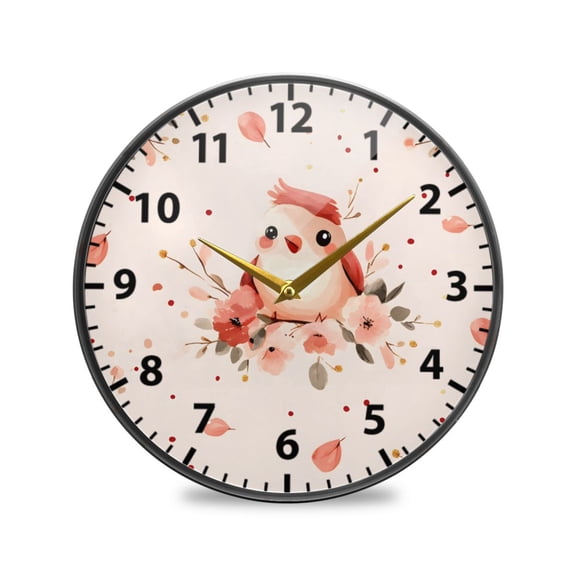 Flowers and Birds Pattern Design Wall Clock Modern Decor Acrylic Clock Golden Hands 9.5in