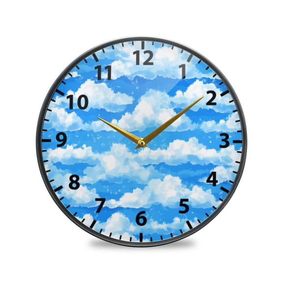Fluffy White Clouds Wall Clock Modern Decor Acrylic Clock Golden Hands 9.5in