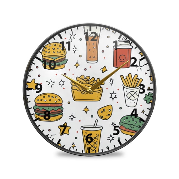 Food Pattern Wall Clock Modern Decor Acrylic Clock Golden Hands 11.9in
