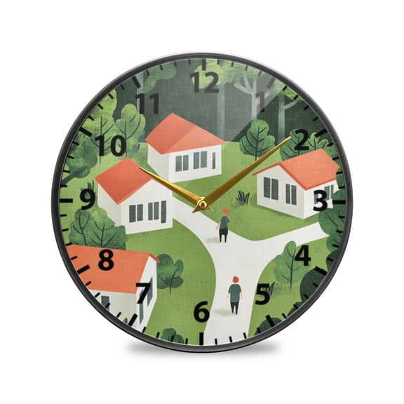 Forest Hut Wall Clock Modern Decor Acrylic Clock Golden Hands 11.9in