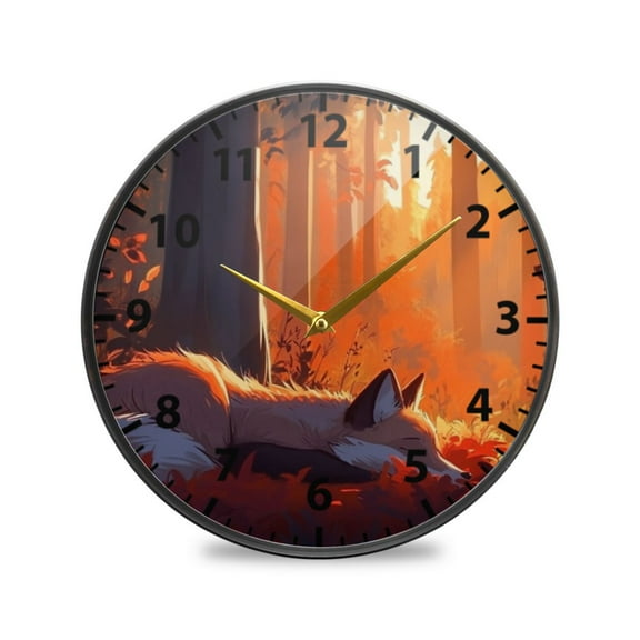 Fox Resting in The Forest Wall Clock Modern Decor Acrylic Clock Golden Hands 11.9in