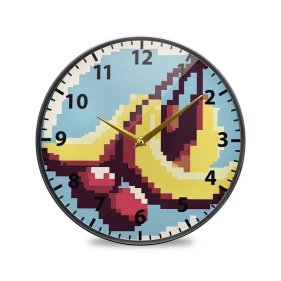 Fruit Icons Wall Clock Modern Decor Acrylic Clock Golden Hands 9.5in