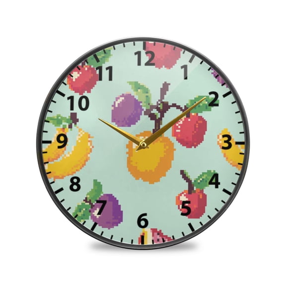 Fruit Icons Pattern Wall Clock Modern Decor Acrylic Clock Golden Hands 9.5in