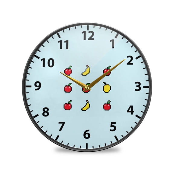 Acrylic Wall and Table Clock Fruit Icons Pattern Design 9.5in Modern Decor with Golden Hands