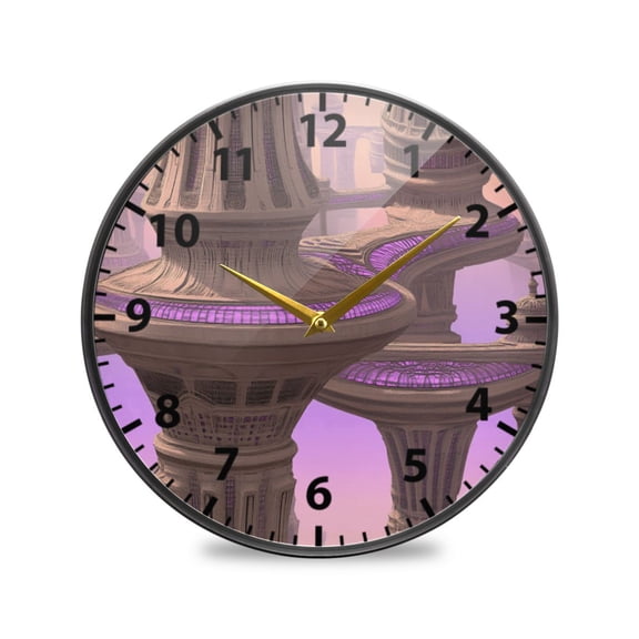 Acrylic Wall and Table Clock Future City 11.9in Modern Decor with Golden Hands