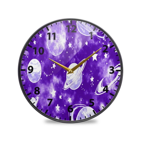Galactic Planetary Pattern Wall Clock Modern Decor Acrylic Clock Golden Hands 9.5in
