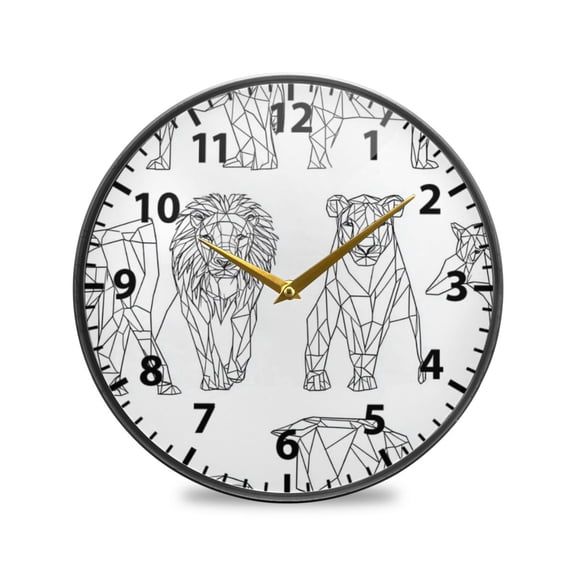 Acrylic Wall and Table Clock Geometric Animal Line Drawings 9.5in Modern Decor with Golden Hands