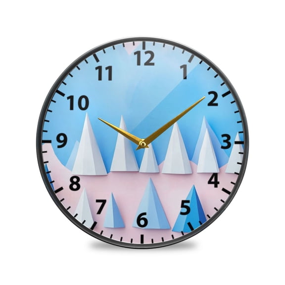 Geometric Mountains Pattern Wall Clock Modern Decor Acrylic Clock Golden Hands 11.9in