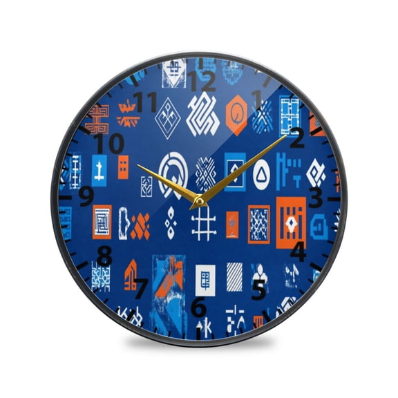 Acrylic Wall and Table Clock Geometric Style Symbols 11.9in Modern Decor with Golden Hands