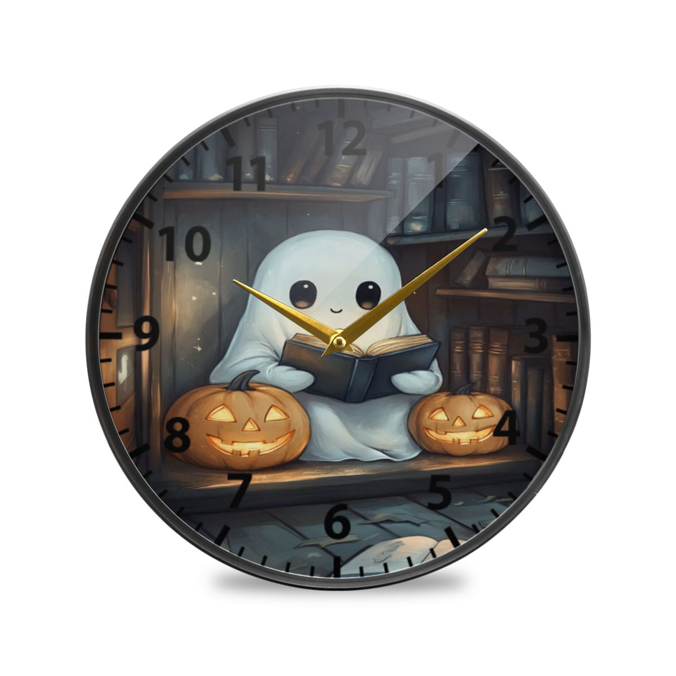 Ghost Read Book Wall Clock Modern Decor Acrylic Clock Golden Hands 9 ...