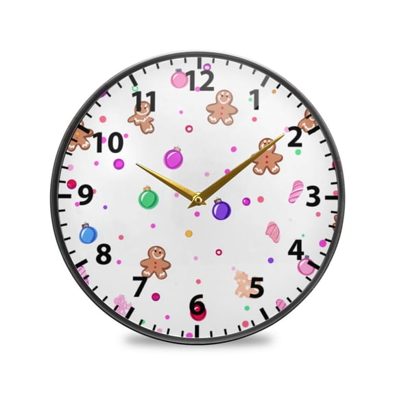 Gingerbread Man Element Pattern Wall Clock Modern Decor Acrylic Clock Golden Hands 9.5in