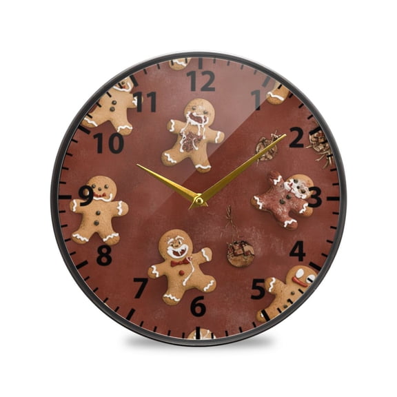 Acrylic Wall and Table Clock Gingerbread Man Repeat Pattern 9.5in Modern Decor with Golden Hands