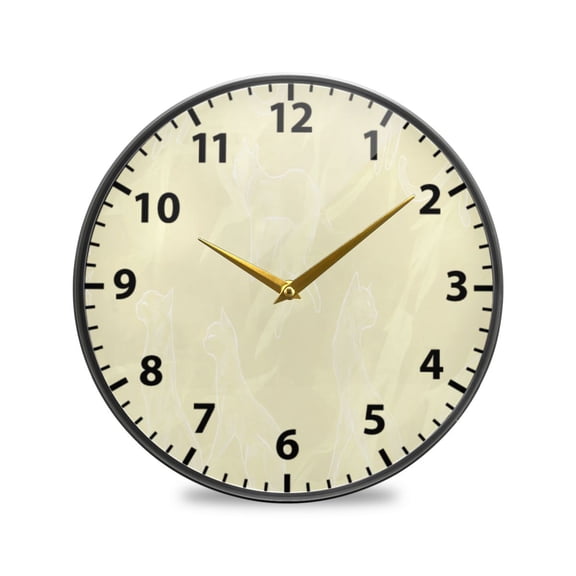 Graceful Cat Silhouettes Wall Clock Modern Decor Acrylic Clock Golden Hands 9.5in