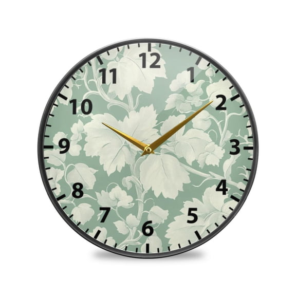 Green Floral Pattern Wall Clock Modern Decor Acrylic Clock Golden Hands 9.5in