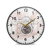 Acrylic Wall and Table Clock Hand Drawn Camera 9.5in Modern Decor with Golden Hands