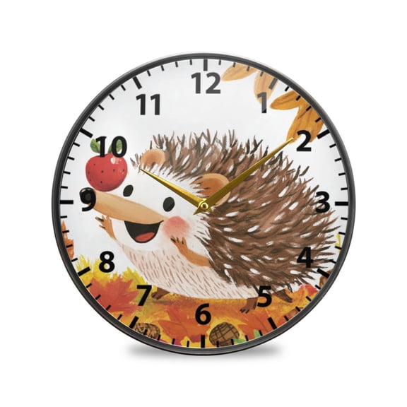 Acrylic Wall and Table Clock Happy Hedgehog 9.5in Modern Decor with Golden Hands
