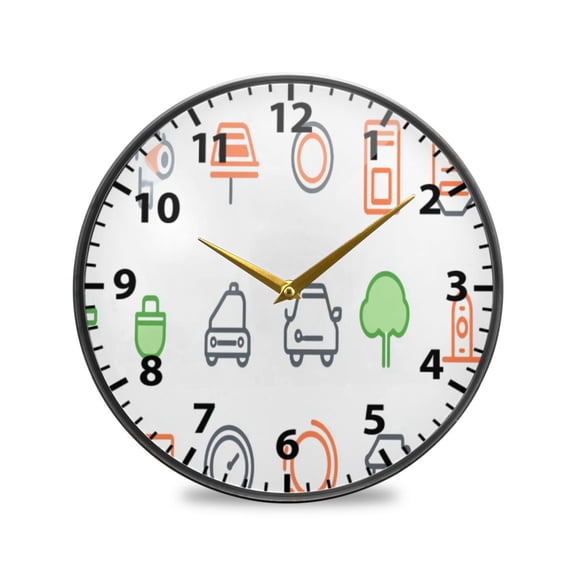 Icon Set for Urban Elements Wall Clock Modern Decor Acrylic Clock Golden Hands 11.9in