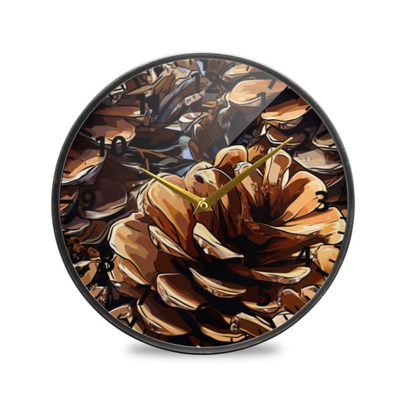 Illustrated Pine Cones Wall Clock Modern Decor Acrylic Clock Golden Hands 9.5in