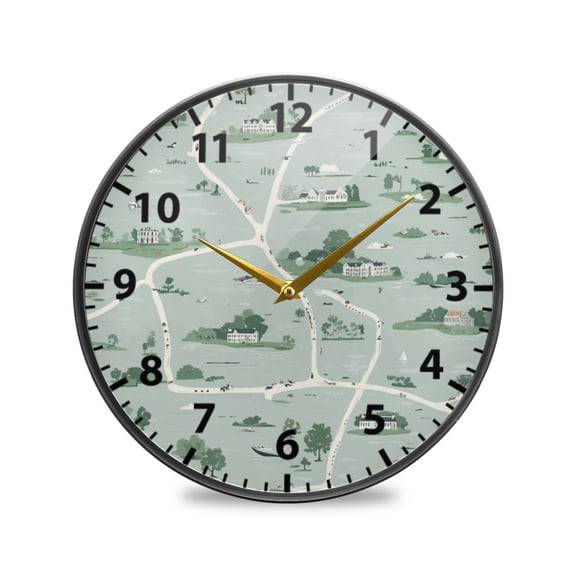 Imaginary Town Wall Clock Modern Decor Acrylic Clock Golden Hands 9.5in