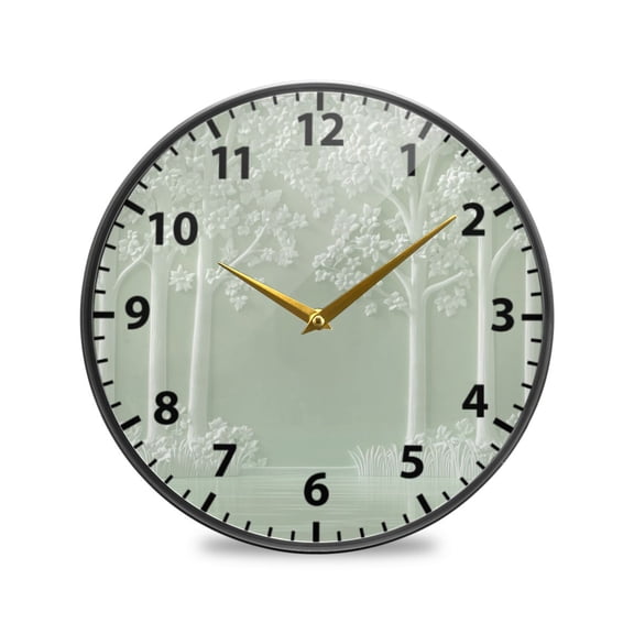 Acrylic Wall and Table Clock Ink Drawing River and Forest 9.5in Modern Decor with Golden Hands