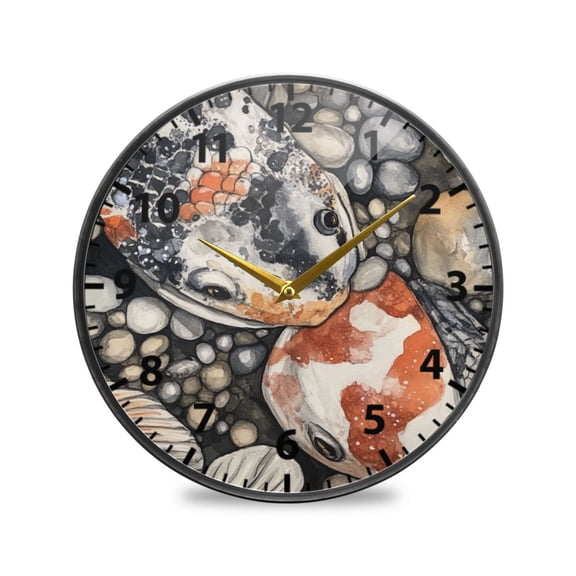 Acrylic Wall and Table Clock Koi Fish and Pebbles 9.5in Modern Decor with Golden Hands