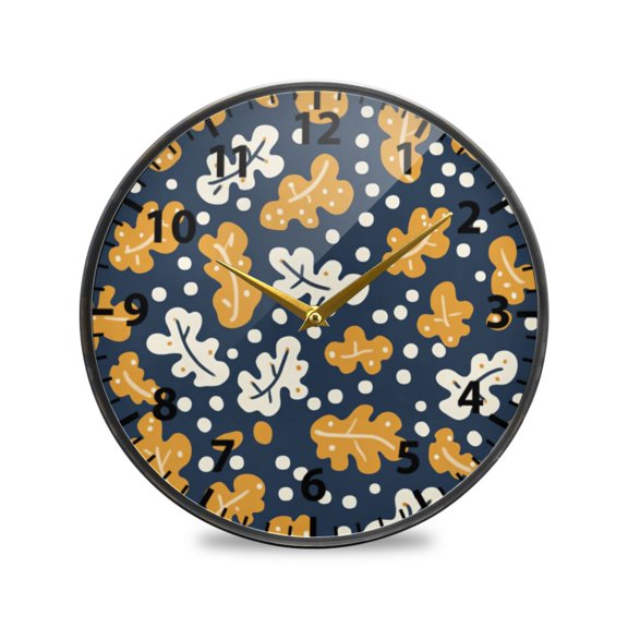 Acrylic Wall and Table Clock Leaves Icons Pattern 9.5in Modern Decor with Golden Hands