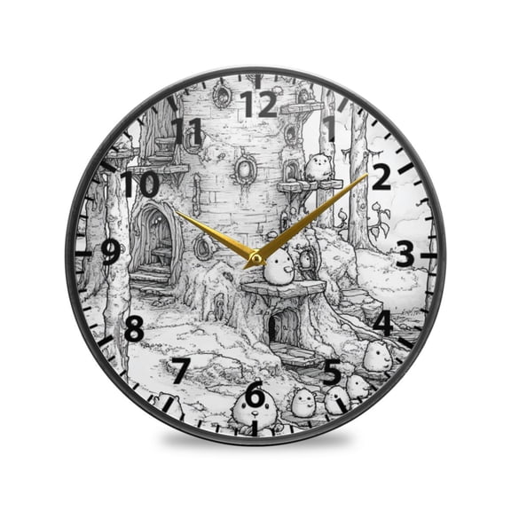 Acrylic Wall and Table Clock Line Art Tree House 9.5in Modern Decor with Golden Hands