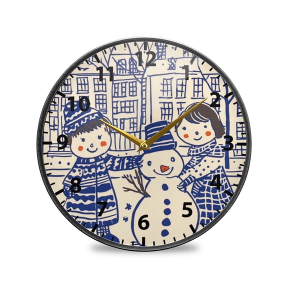 Acrylic Wall and Table Clock Make A Snowman 9.5in Modern Decor with Golden Hands