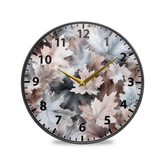 Maple Leaf Pattern Wall Clock Modern Decor Acrylic Clock Golden Hands 9.5in