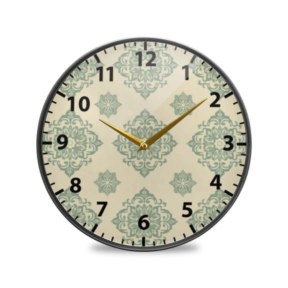 Medieval Retro Pattern Wall Clock Modern Decor Acrylic Clock Golden Hands 9.5in