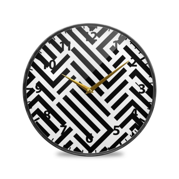 Minimalist Abstract Stripes Wall Clock Modern Decor Acrylic Clock Golden Hands 9.5in