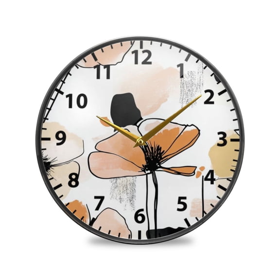 Minimalist Floral Sketch Wall Clock Modern Decor Acrylic Clock Golden Hands 9.5in