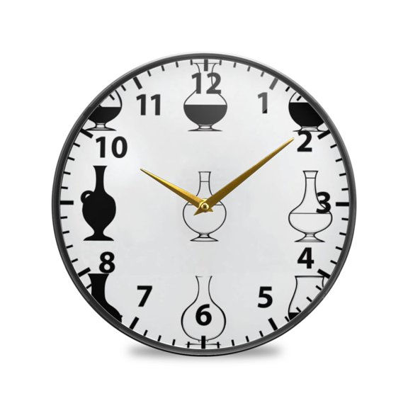 Acrylic Wall and Table Clock Minimalist Vase Icon 9.5in Modern Decor with Golden Hands