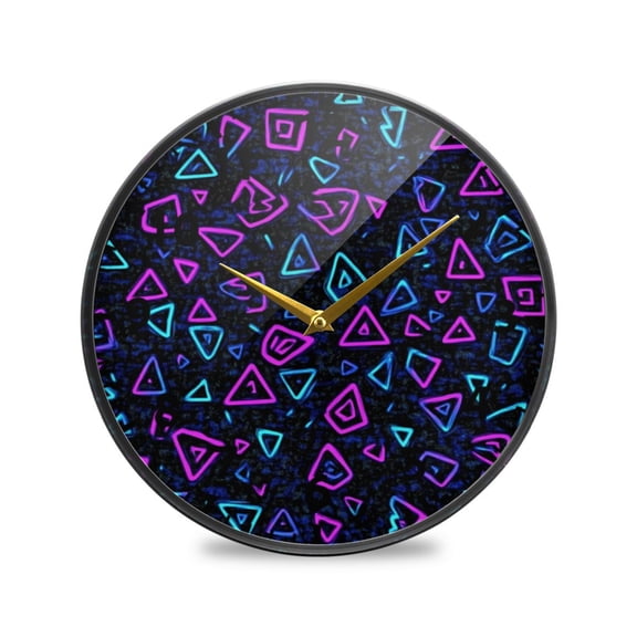 Acrylic Wall and Table Clock Modern Triangles Neon Pattern 9.5in Modern Decor with Golden Hands