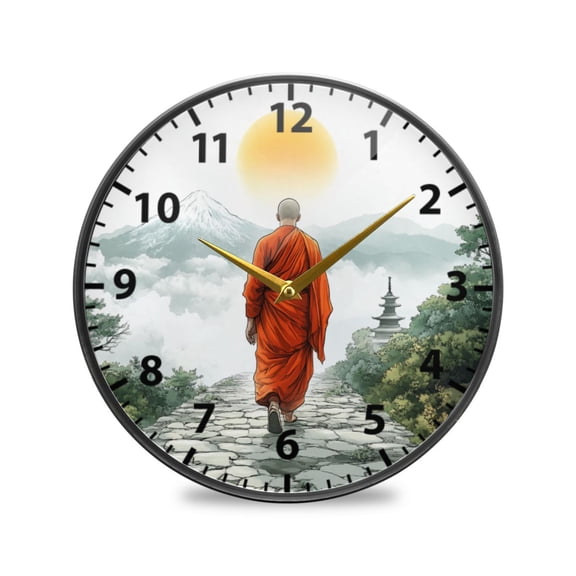 Monk Sunrise Wall Clock Modern Decor Acrylic Clock Golden Hands 11.9in