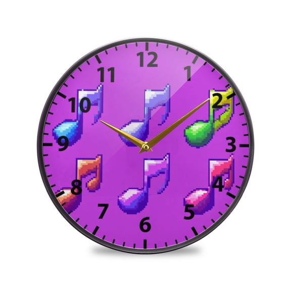 Acrylic Wall and Table Clock Music Notes Rhythmic Pattern 11.9in Modern Decor with Golden Hands