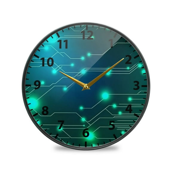 Neon Circuit Design Pattern Wall Clock Modern Decor Acrylic Clock Golden Hands 9.5in