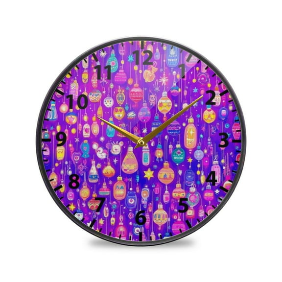 Acrylic Wall and Table Clock Neon Lanterns Pattern 9.5in Modern Decor with Golden Hands