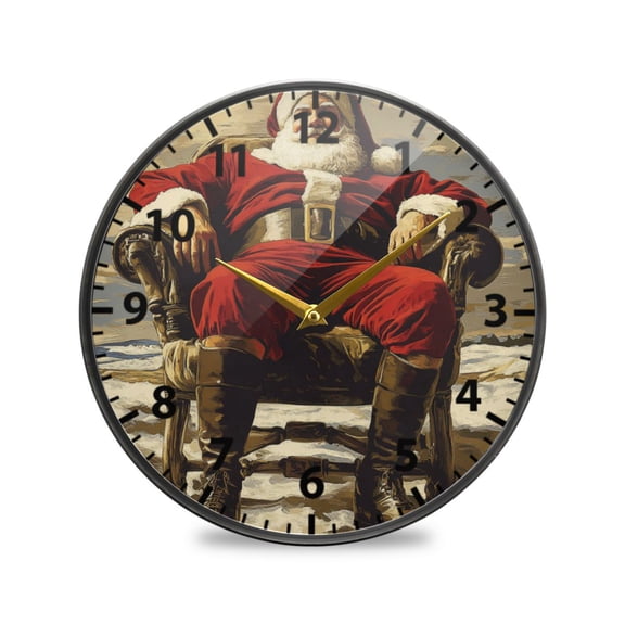 Oil Painting Santa Claus Wall Clock Modern Decor Acrylic Clock Golden Hands 9.5in