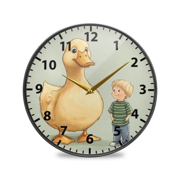 Oversized Yellow Duck Wall Clock Modern Decor Acrylic Clock Golden Hands 11.9in