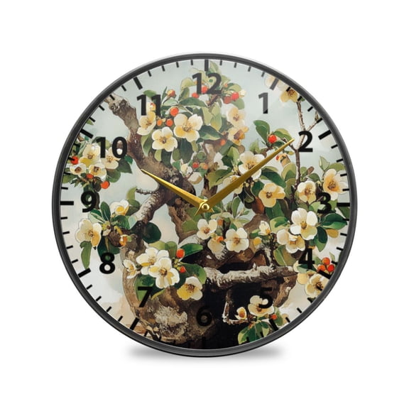 Painting Flowers Wall Clock Modern Decor Acrylic Clock Golden Hands 9.5in